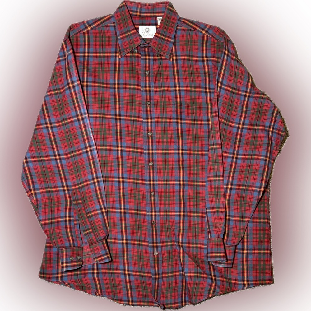 162. Viyella Cotton/Wool Blend Plaid Men's Button Down Shirt, Size XL